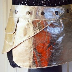 GOLD METALLIC  GENUINE LEATHER  BUTTON UP WRAP S-M